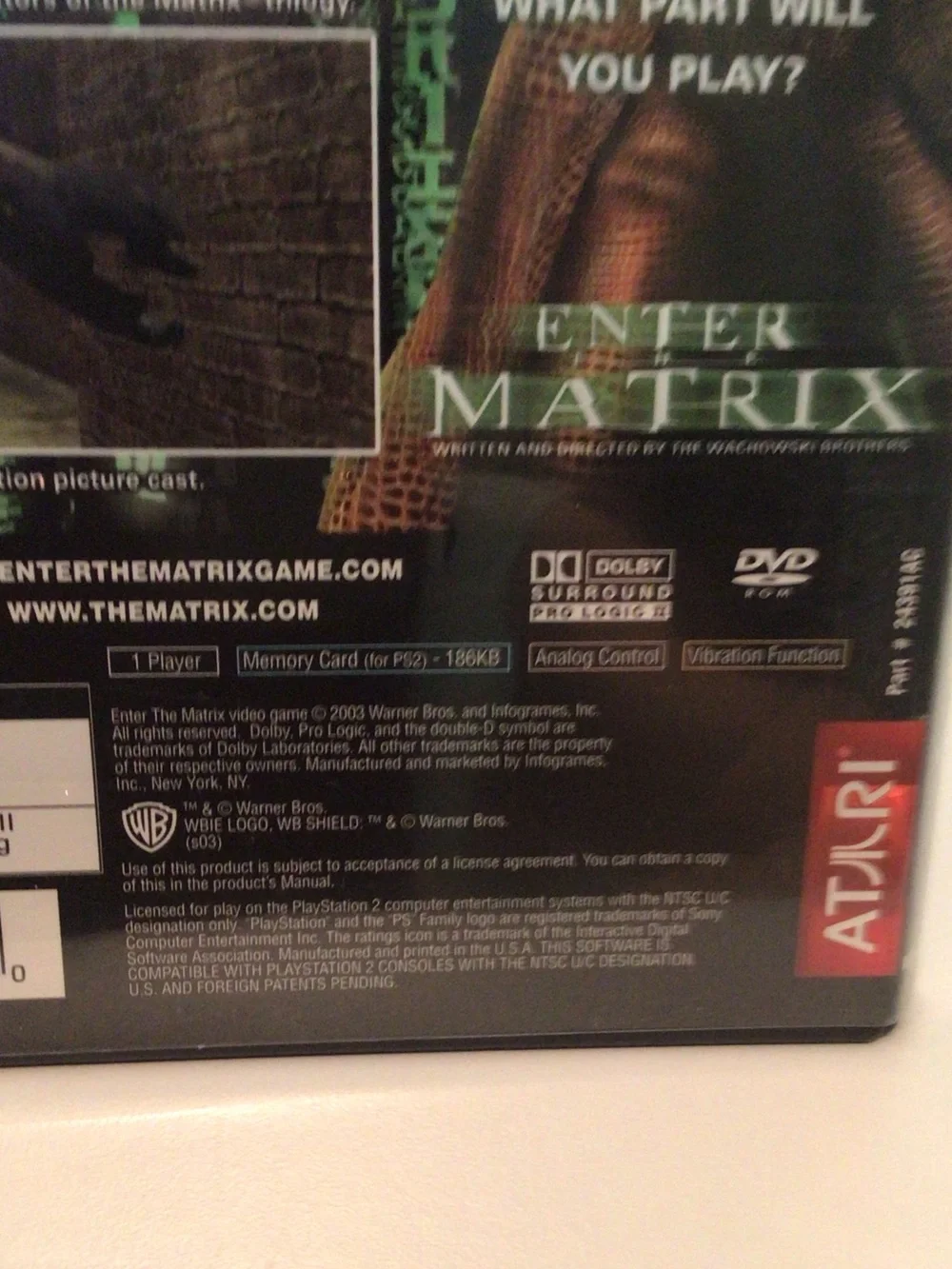 Sony Enter the Matrix PS2 Game - Black & Green Cover
